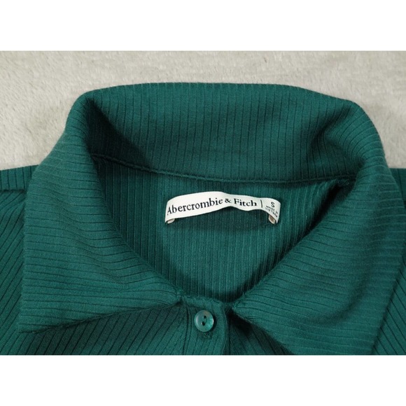 Abercrombie Fitch Womens Green Shirt Dress Solid Ribbed Buttons Long Sleeve S - Picture 9 of 13